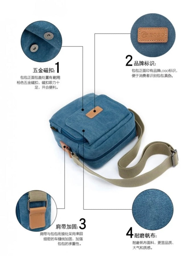 POSO PS-203 Blue - Retro Cross Strap Chest Pack Canvas Bag