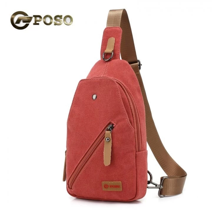 POSO PS-215 - Vintage Retro Unisex Cross Strap Chest Pack Canvas Bag