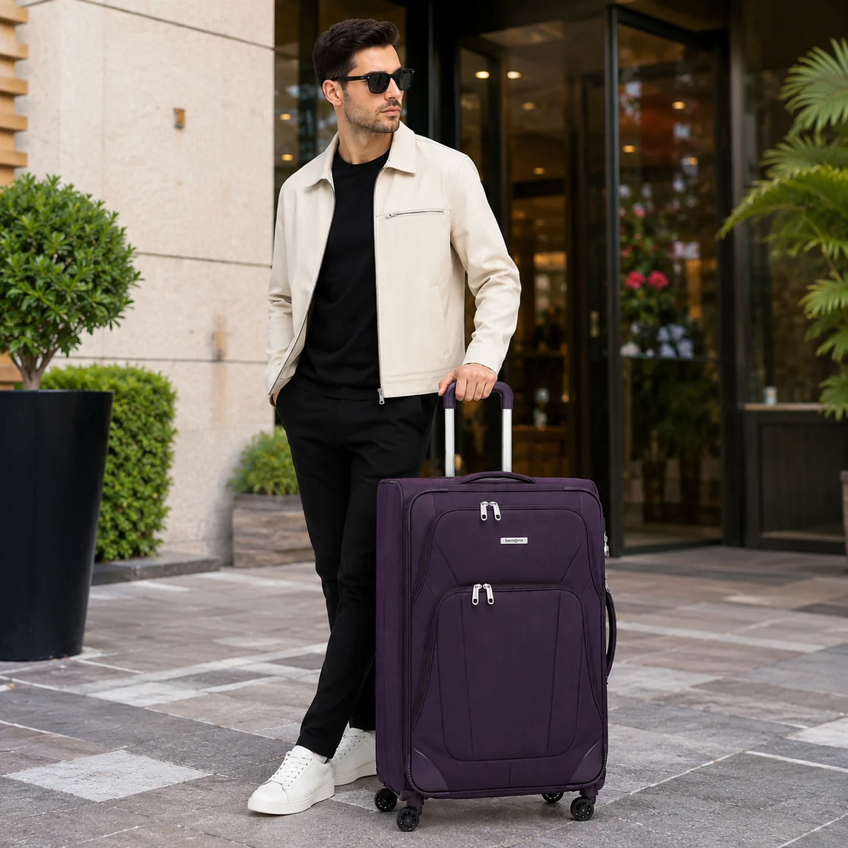 Purple Samsonite luggage