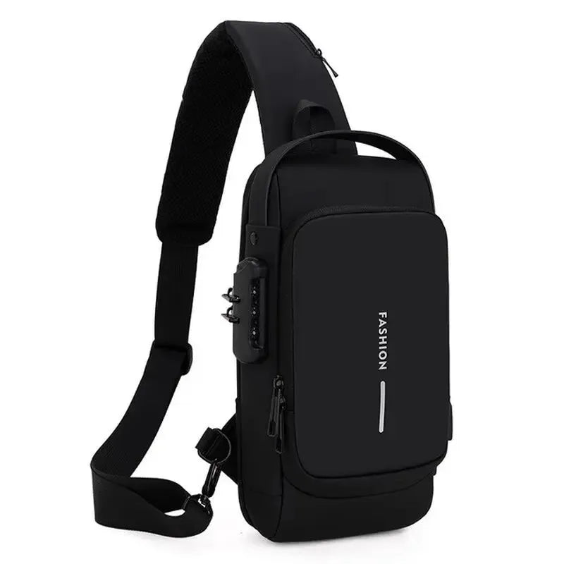 Fashion Men Sling Bag Pack with Lock Waterproof -Theft Chest Bag with USB Charging Port Shoulder Bag Body Backpack - Travelage - Bags and Luggage Store