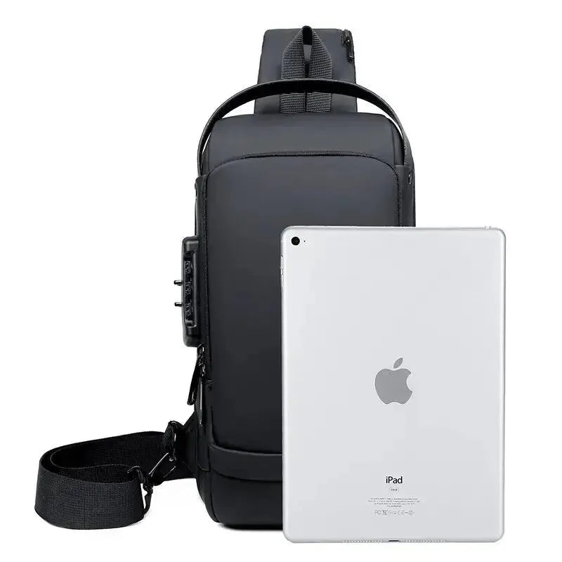 Fashion Men Sling Bag Pack with Lock Waterproof -Theft Chest Bag with USB Charging Port Shoulder Bag Body Backpack - Travelage - Bags and Luggage Store