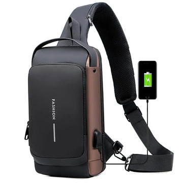 Fashion Men Sling Bag Pack with Lock Waterproof -Theft Chest Bag with USB Charging Port Shoulder Bag Body Backpack - Travelage - Bags and Luggage Store