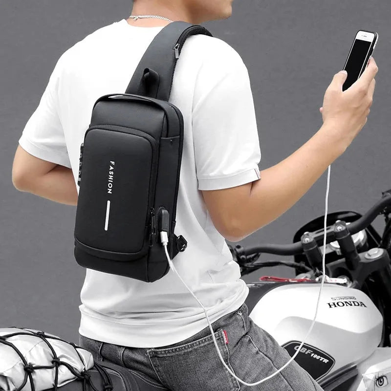 Fashion Men Sling Bag Pack with Lock Waterproof -Theft Chest Bag with USB Charging Port Shoulder Bag Body Backpack - Travelage - Bags and Luggage Store