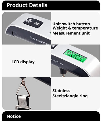 Luggage Scale Digital - LCD Display - 110lb/50kg Electronic Luggage Hanging Suitcase Travel Weighs Baggage Bag Weight Balance - Without Box - Travelage - Bags and Luggage Store