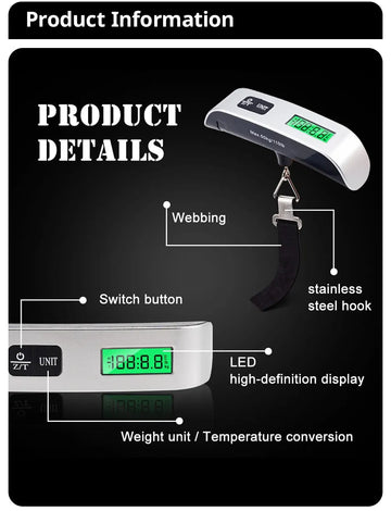 Luggage Scale Digital - LCD Display - 110lb/50kg Electronic Luggage Hanging Suitcase Travel Weighs Baggage Bag Weight Balance - Without Box - Travelage - Bags and Luggage Store