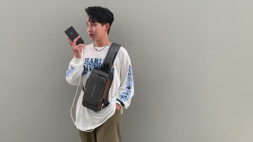 Fashion Men Sling Bag Pack with Lock Waterproof -Theft Chest Bag with USB Charging Port Shoulder Bag Body Backpack